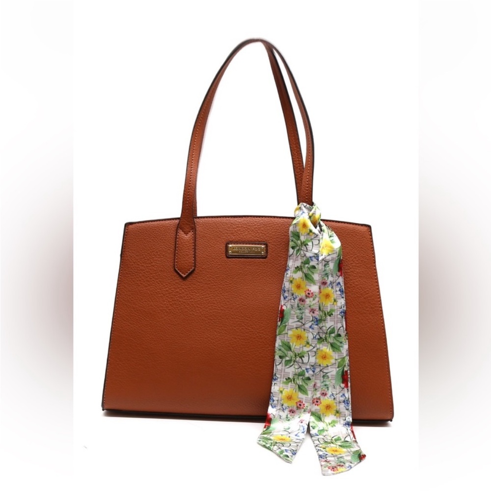 Nine West Brown Tote with Red Florals Scarf
